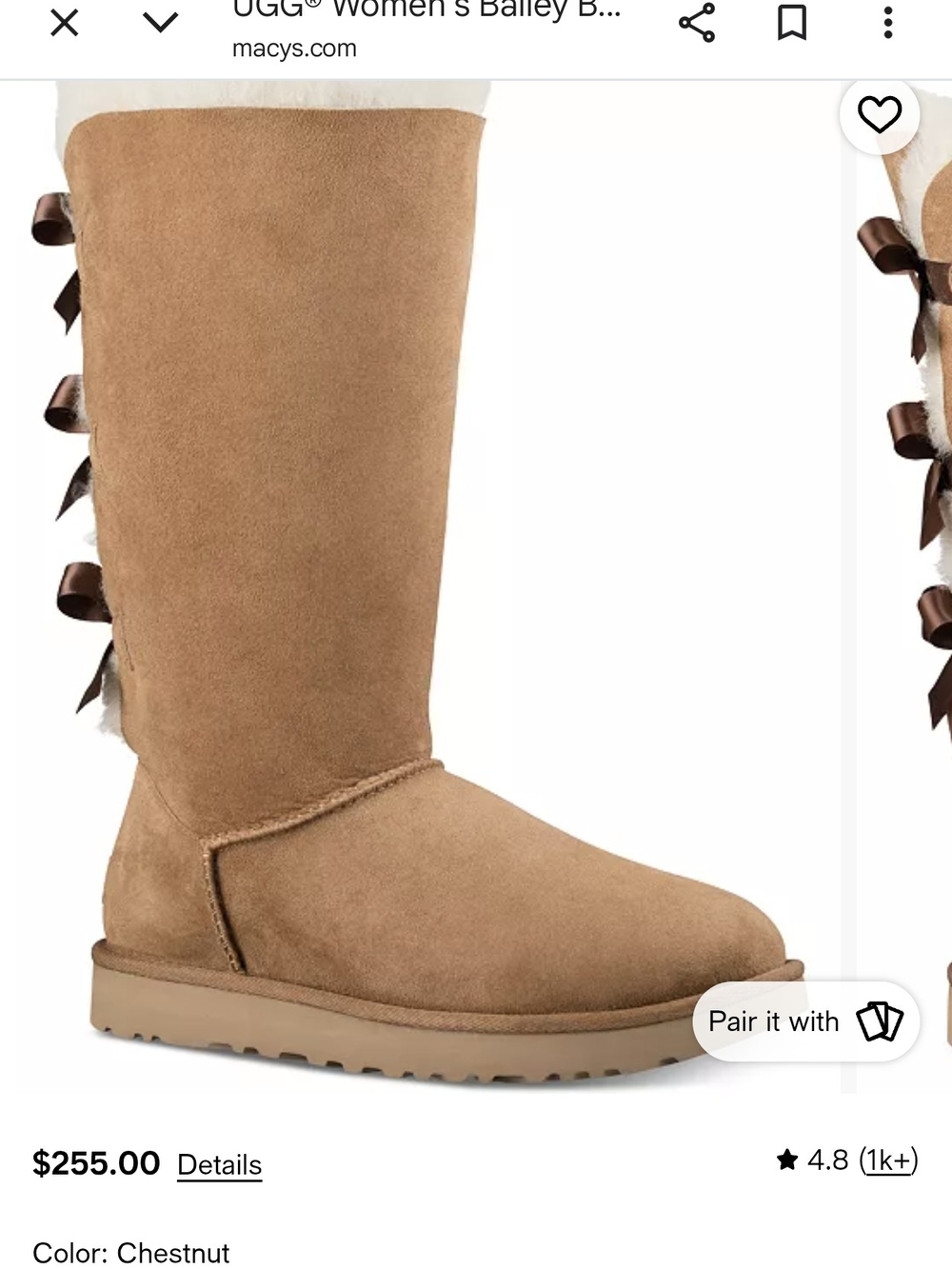 UGG Chestnut Tall Baily Bow